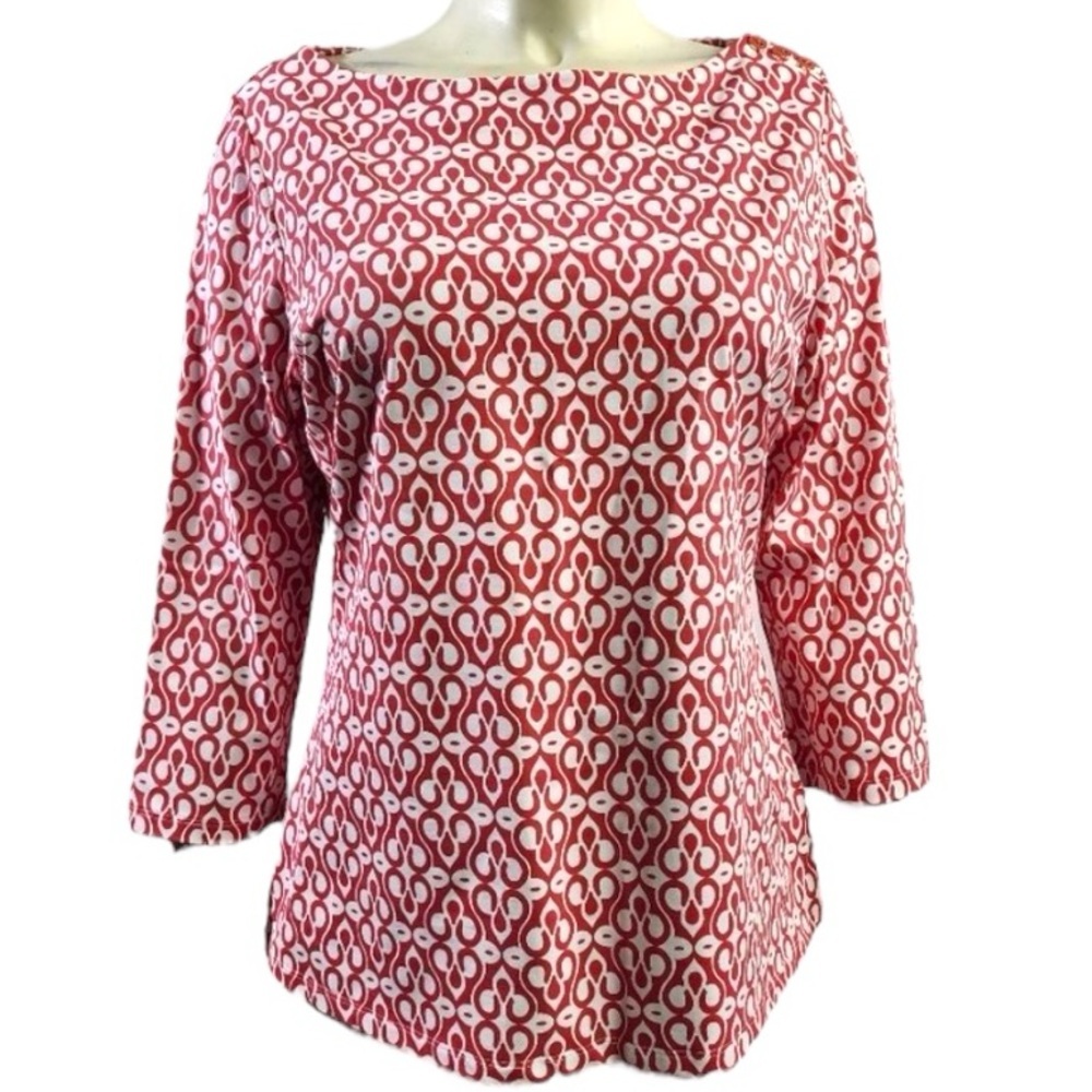 J. McLaughlin Pink & White Patterned Boatneck Top - Picture 2 of 9